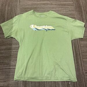 Champion Men's Sage Green Short Sleeve Tee with Logo Mountain Graphic